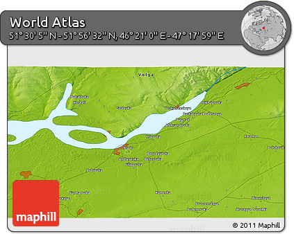 Physical 3D Map of the Area around 51° 43' 18" N, 46° 49' 30" E