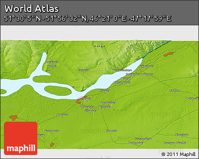 Physical 3D Map of the Area around 51° 43' 18" N, 46° 49' 30" E