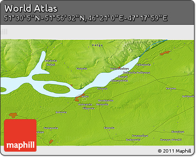 Physical 3D Map of the Area around 51° 43' 18" N, 46° 49' 30" E