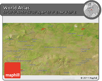 Satellite 3D Map of the Area around 51° 43' 18" N, 47° 40' 29" E