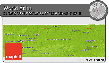 Physical Panoramic Map of the Area around 51° 43' 18" N, 47° 40' 29" E