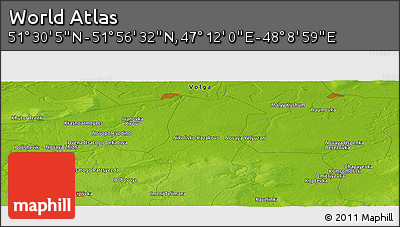 Physical Panoramic Map of the Area around 51° 43' 18" N, 47° 40' 29" E