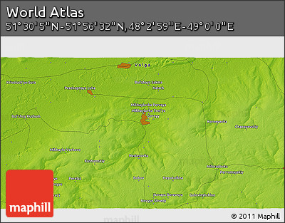 Physical 3D Map of the Area around 51° 43' 18" N, 48° 31' 29" E