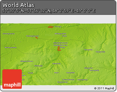 Physical 3D Map of the Area around 51° 43' 18" N, 48° 31' 29" E