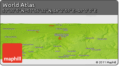 Physical Panoramic Map of the Area around 51° 43' 18" N, 48° 31' 29" E