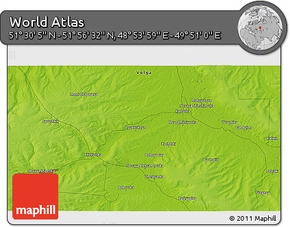 Physical 3D Map of the Area around 51° 43' 18" N, 49° 22' 30" E