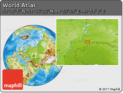 Physical Location Map of the Area around 51° 43' 18" N, 49° 22' 30" E
