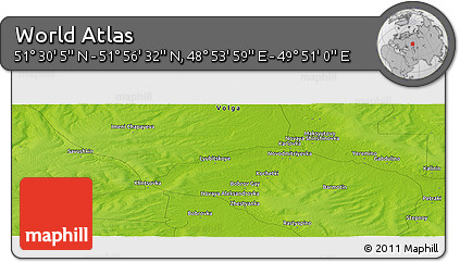 Physical Panoramic Map of the Area around 51° 43' 18" N, 49° 22' 30" E