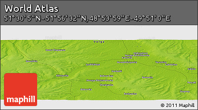 Physical Panoramic Map of the Area around 51° 43' 18" N, 49° 22' 30" E