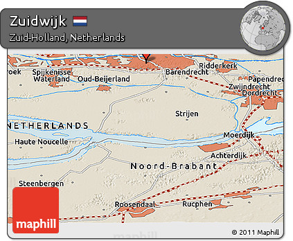Shaded Relief Panoramic Map of Zuidwijk