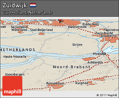 Shaded Relief Panoramic Map of Zuidwijk