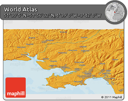 Political 3D Map of the Area around 51° 43' 18" N, 4° 10' 30" W