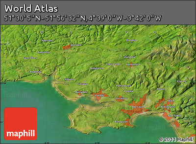 Satellite Map of the Area around 51° 43' 18" N, 4° 10' 30" W