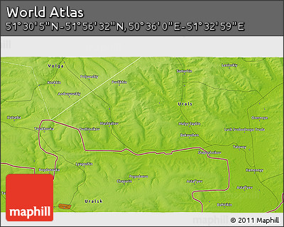 Physical 3D Map of the Area around 51° 43' 18" N, 51° 4' 30" E