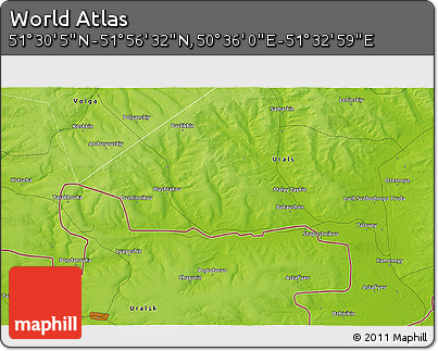 Physical 3D Map of the Area around 51° 43' 18" N, 51° 4' 30" E