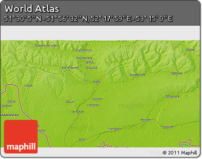 Physical 3D Map of the Area around 51° 43' 18" N, 52° 46' 29" E
