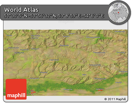 Satellite 3D Map of the Area around 51° 43' 18" N, 53° 37' 30" E