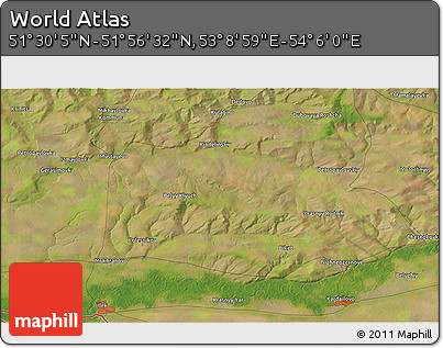 Satellite 3D Map of the Area around 51° 43' 18" N, 53° 37' 30" E