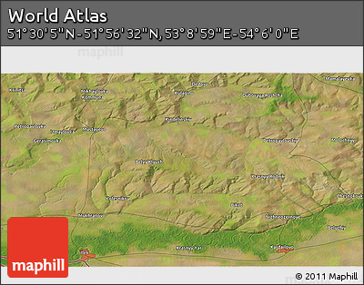 Satellite 3D Map of the Area around 51° 43' 18" N, 53° 37' 30" E
