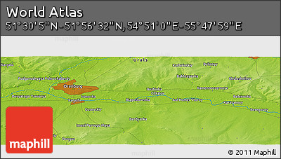 Physical Panoramic Map of the Area around 51° 43' 18" N, 55° 19' 30" E