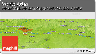 Physical Panoramic Map of the Area around 51° 43' 18" N, 55° 19' 30" E
