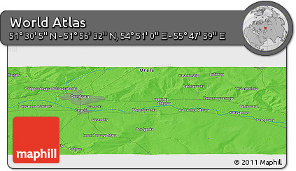 Political Panoramic Map of the Area around 51° 43' 18" N, 55° 19' 30" E