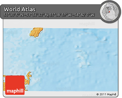 Political 3D Map of the Area around 51° 43' 18" N, 55° 10' 29" W