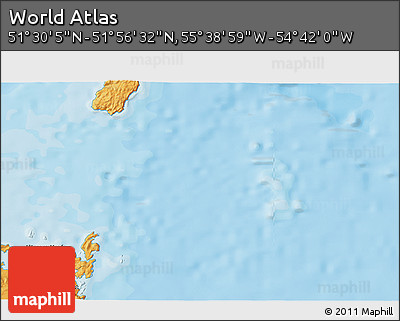 Political 3D Map of the Area around 51° 43' 18" N, 55° 10' 29" W