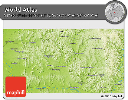 Physical 3D Map of the Area around 51° 43' 18" N, 57° 1' 29" E