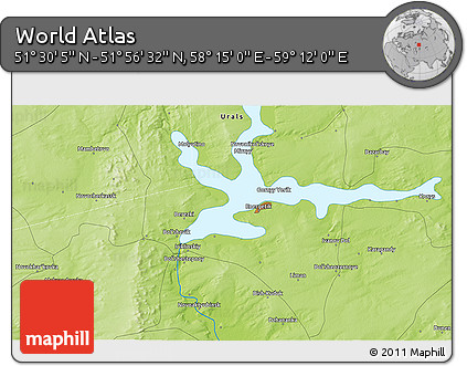 Physical 3D Map of the Area around 51° 43' 18" N, 58° 43' 30" E