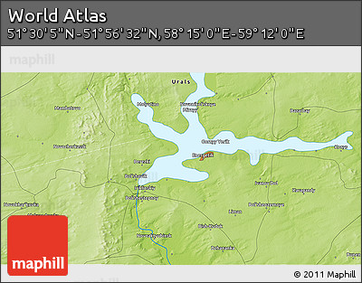 Physical 3D Map of the Area around 51° 43' 18" N, 58° 43' 30" E