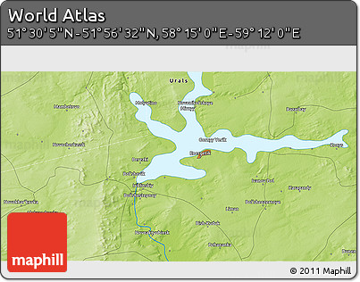 Physical 3D Map of the Area around 51° 43' 18" N, 58° 43' 30" E