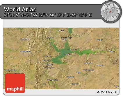 Satellite 3D Map of the Area around 51° 43' 18" N, 58° 43' 30" E