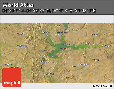 Satellite 3D Map of the Area around 51° 43' 18" N, 58° 43' 30" E