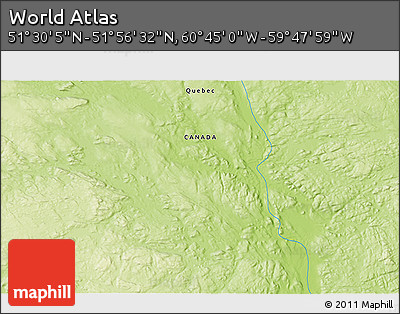 Physical 3D Map of the Area around 51° 43' 18" N, 60° 16' 29" W