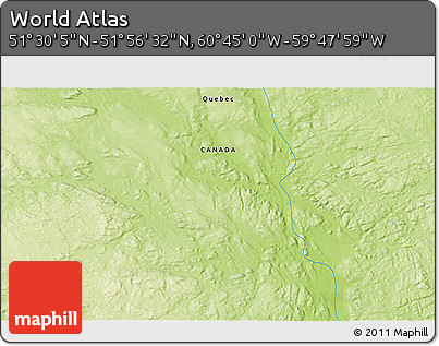 Physical 3D Map of the Area around 51° 43' 18" N, 60° 16' 29" W