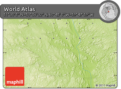 Physical Map of the Area around 51° 43' 18" N, 60° 16' 29" W