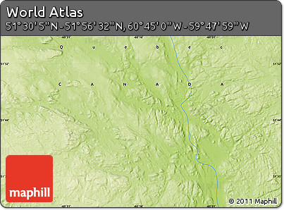 Physical Map of the Area around 51° 43' 18" N, 60° 16' 29" W
