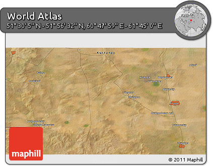 Satellite 3D Map of the Area around 51° 43' 18" N, 61° 16' 29" E