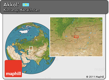 Satellite Location Map of Akkol'