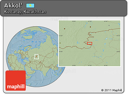 Savanna Style Location Map of Akkol', hill shading