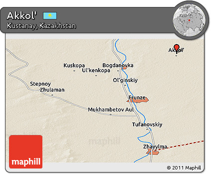 Shaded Relief Panoramic Map of Akkol'