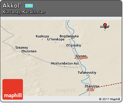 Shaded Relief Panoramic Map of Akkol'