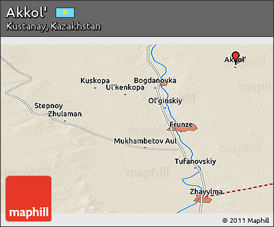 Shaded Relief Panoramic Map of Akkol'