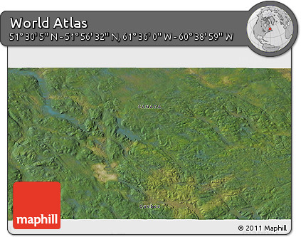 Satellite 3D Map of the Area around 51° 43' 18" N, 61° 7' 30" W