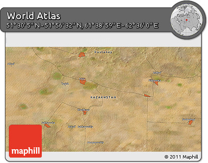 Satellite 3D Map of the Area around 51° 43' 18" N, 62° 7' 30" E