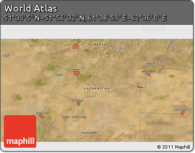 Satellite 3D Map of the Area around 51° 43' 18" N, 62° 7' 30" E