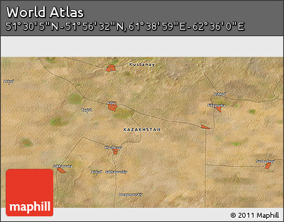 Satellite 3D Map of the Area around 51° 43' 18" N, 62° 7' 30" E