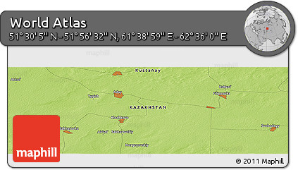 Physical Panoramic Map of the Area around 51° 43' 18" N, 62° 7' 30" E