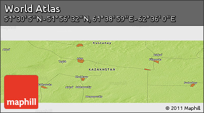 Physical Panoramic Map of the Area around 51° 43' 18" N, 62° 7' 30" E